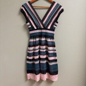 Missoni Womens Striped Ribbon Lace Knit Fit & Flare Dress Size 38 XS Metallic